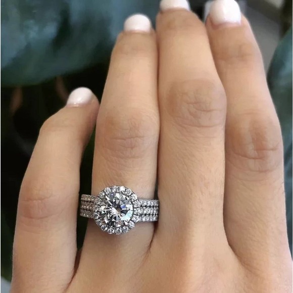 COPY - sz7 Diamond Engagement Ring STERLING SILVER #31 size 6,7,8,9,10 - Picture 4 of 6